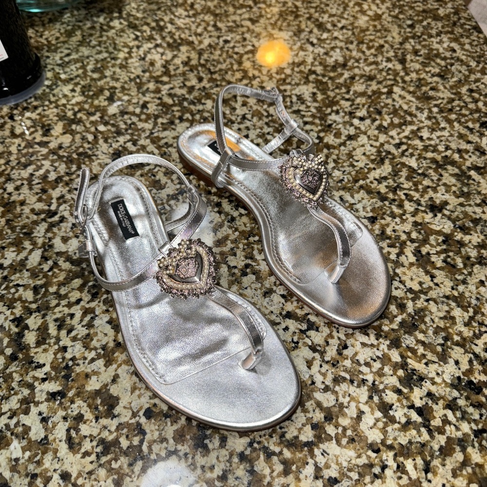 Dolce and Gabbana Devotion Silver Thong Sandal